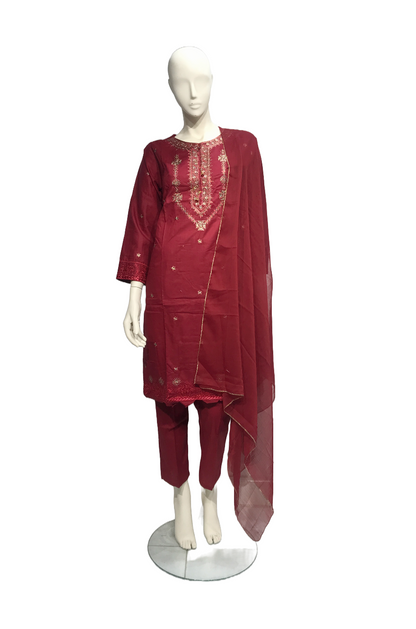 Embroided Maroon 3 Piece Suit - SFLW-05S