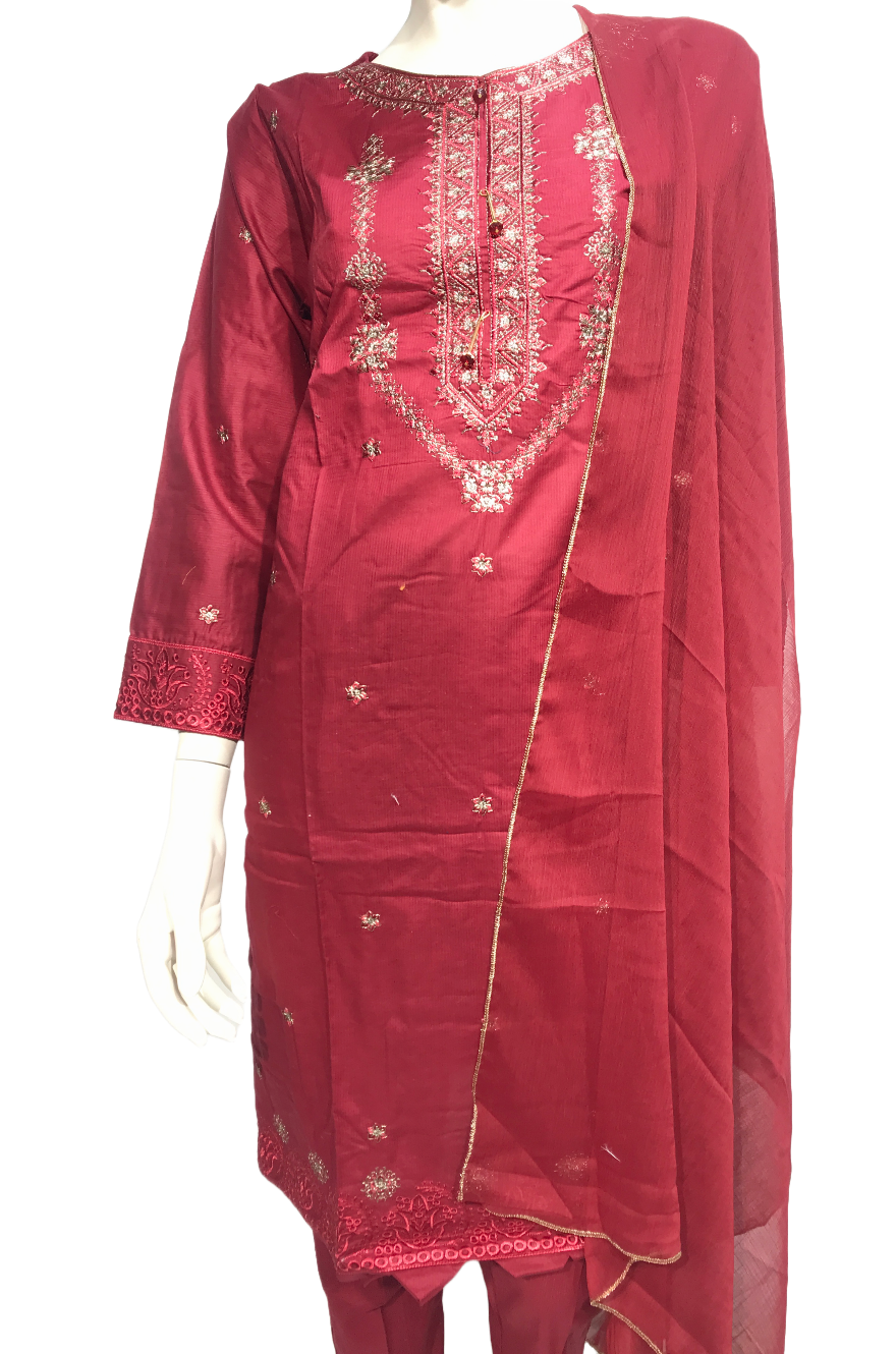 Embroided Maroon 3 Piece Suit - SFLW-05S